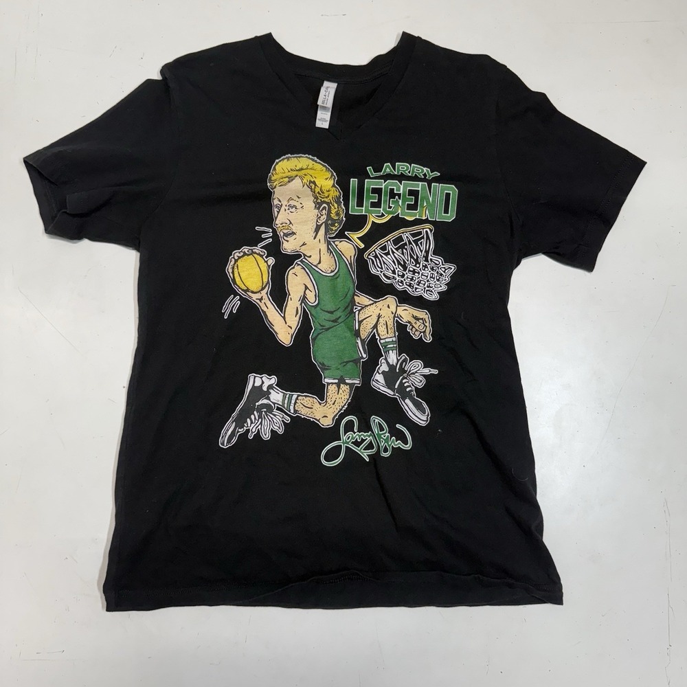 Bella Canvas V Neck T Shirt Larry Bird Legend Cartoon Women's Size Large Celtics